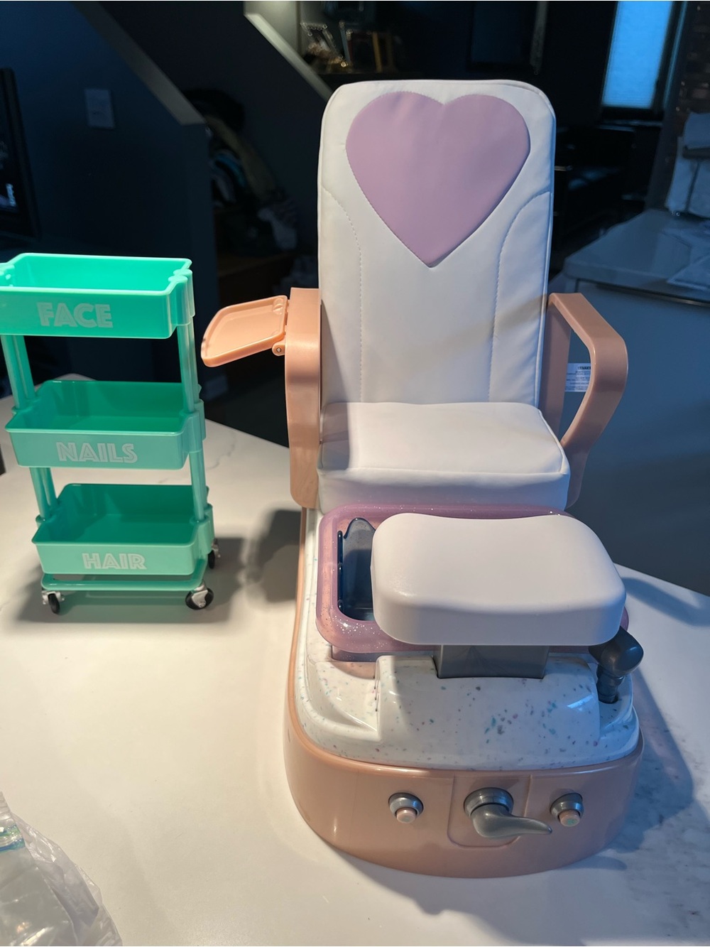 Kids our generation Yay Spa Day salon chair & green cart on rollers for 18” doll